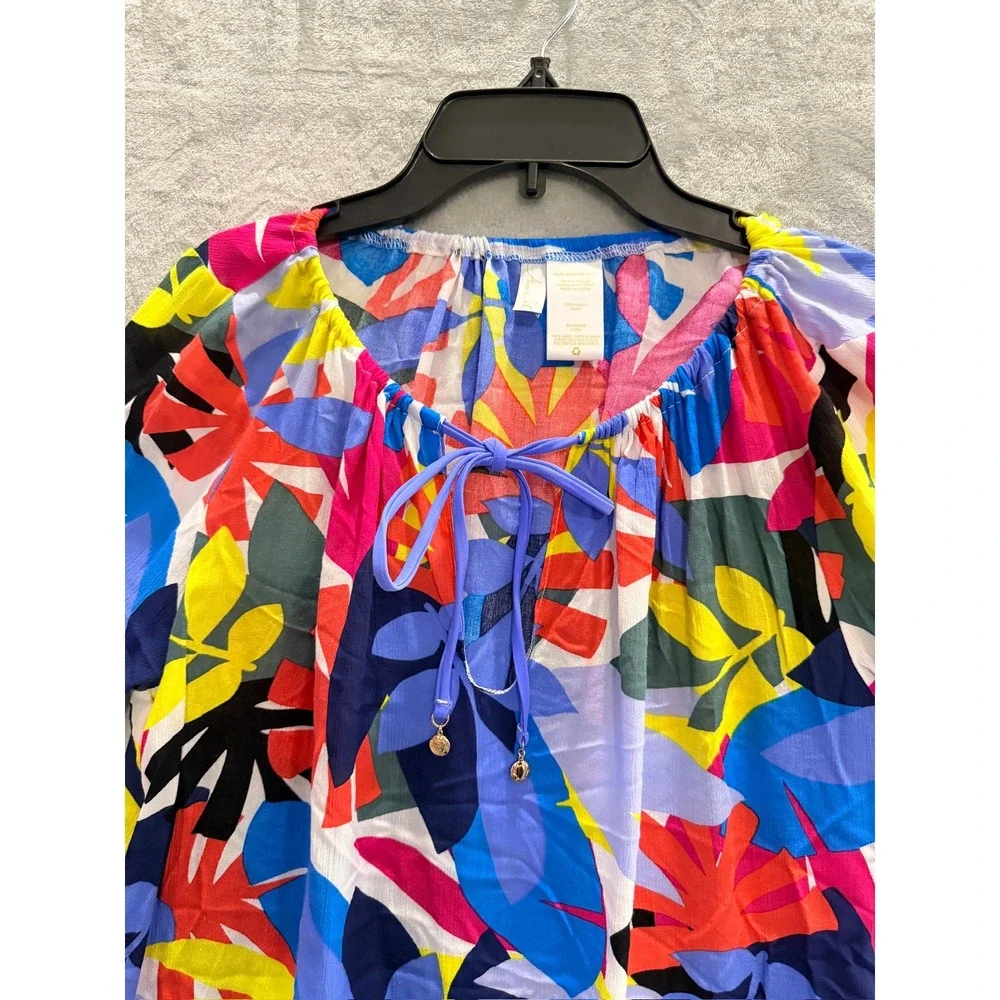 NWT Anne Cole Swim Cover-Up Dress Women Multicolor Tropical Bell Sleeve XS/S $84